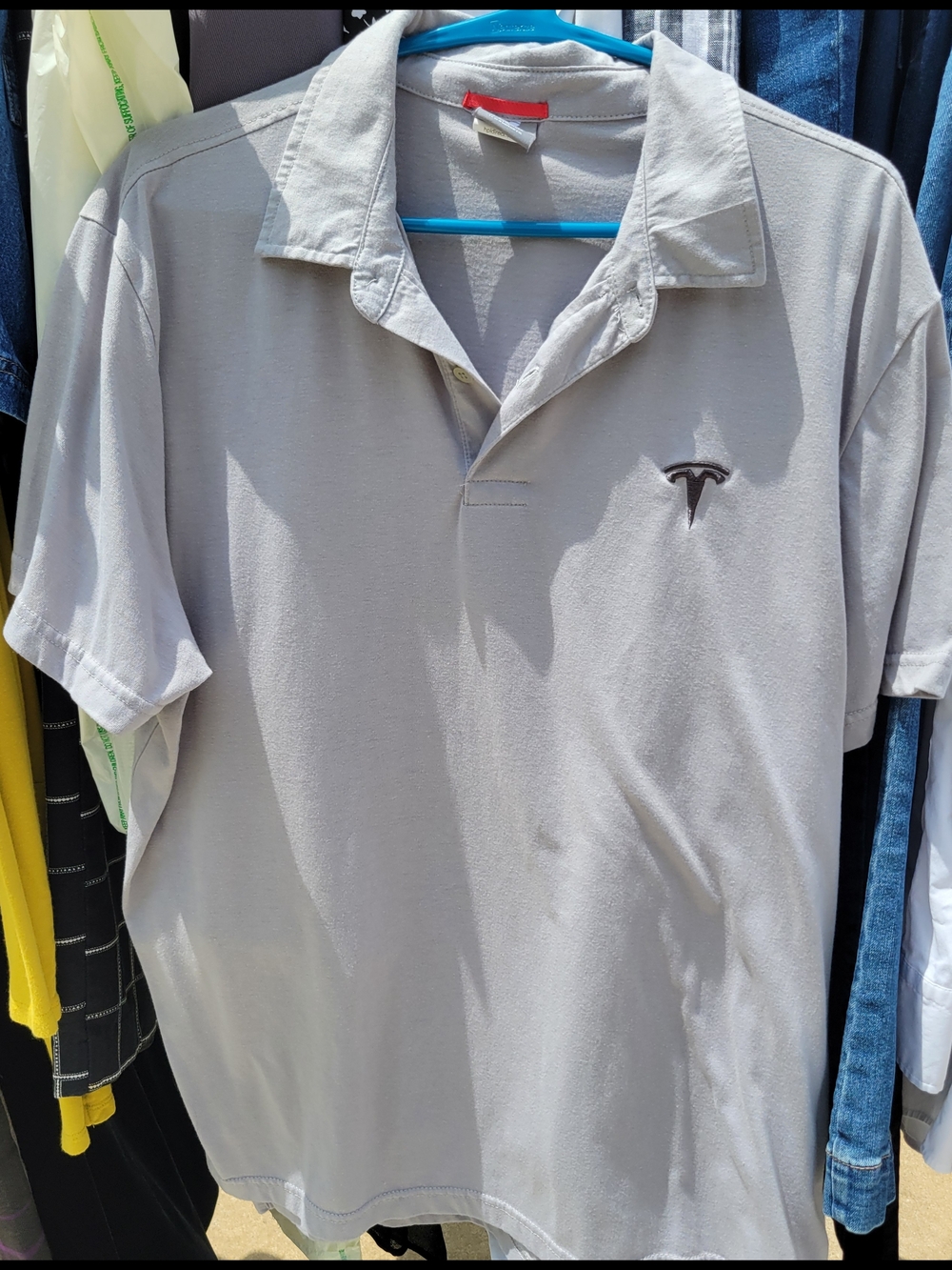 Tesla Men’s Polo Shirt Gray with Red Neck Tab